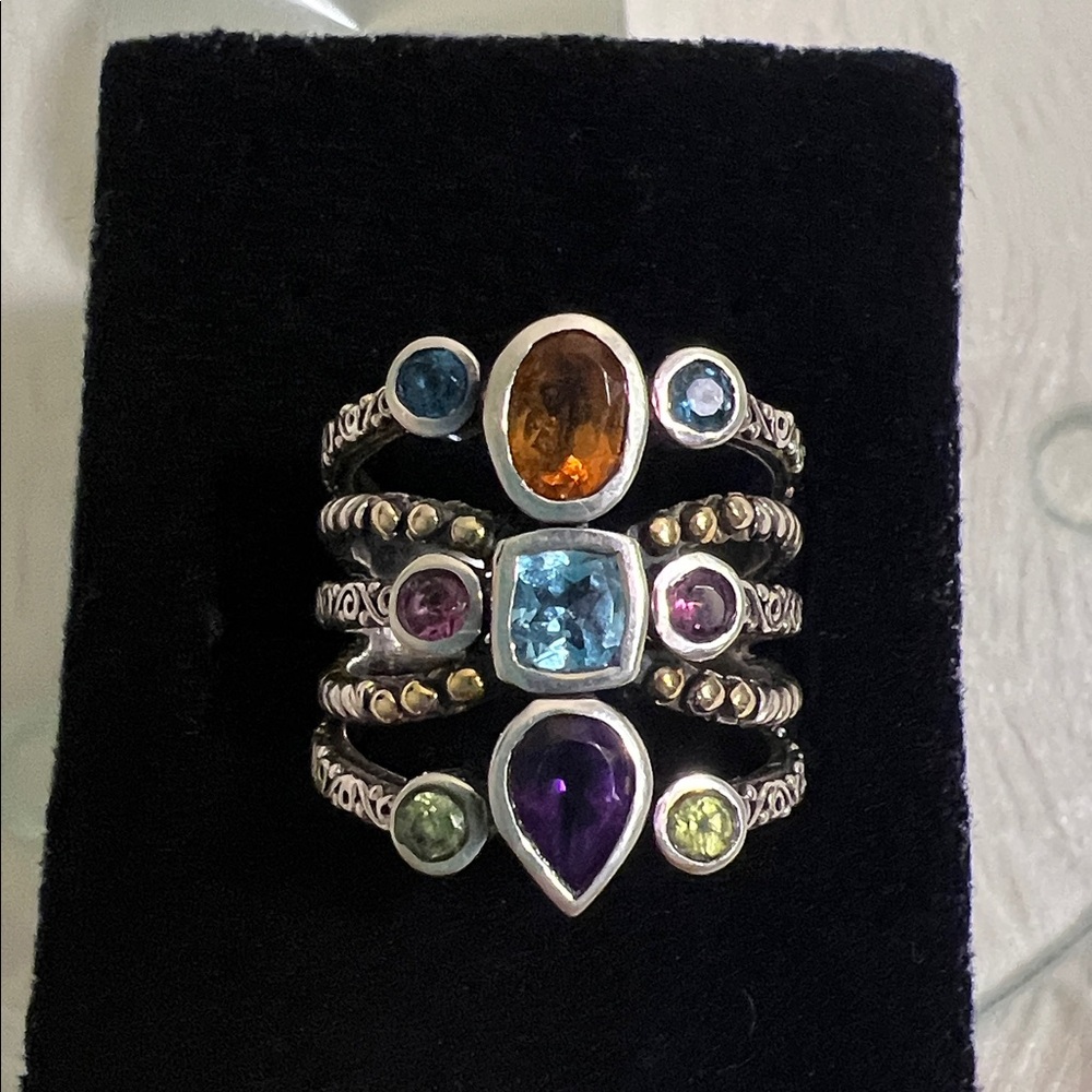 Luxury Sterling Silver and 18K Solid Gold Multi Gemstone Ring